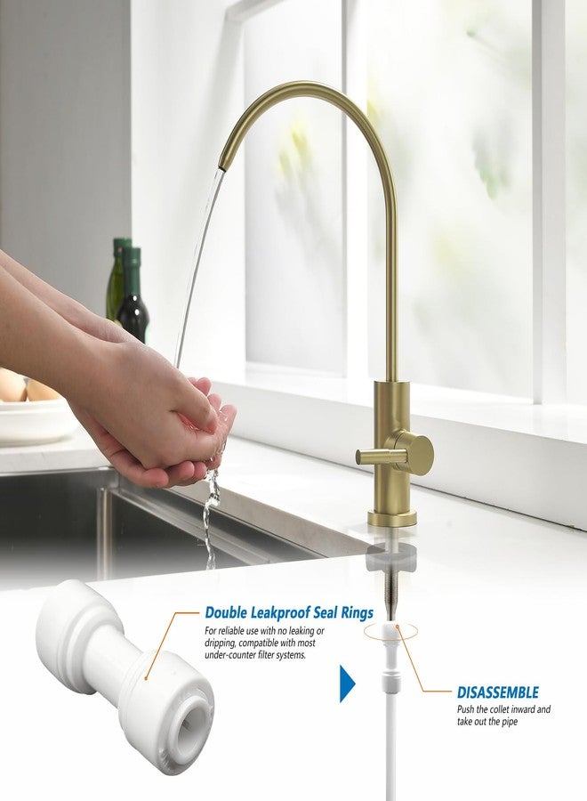 WEWE Drinking Water Faucet for Kitchen Sink, Gold Kitchen Water Filter Faucet Stainless Steel for Reverse Osmosis or Water Filtration System Beverage Non-Air Gap RO Faucet Gold Finish - Image 5